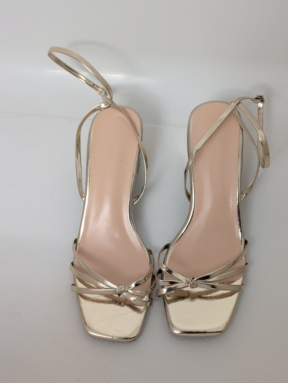 NWOT Gold Strappy Women's Sandals - Elegant Metallic Heels Size 11